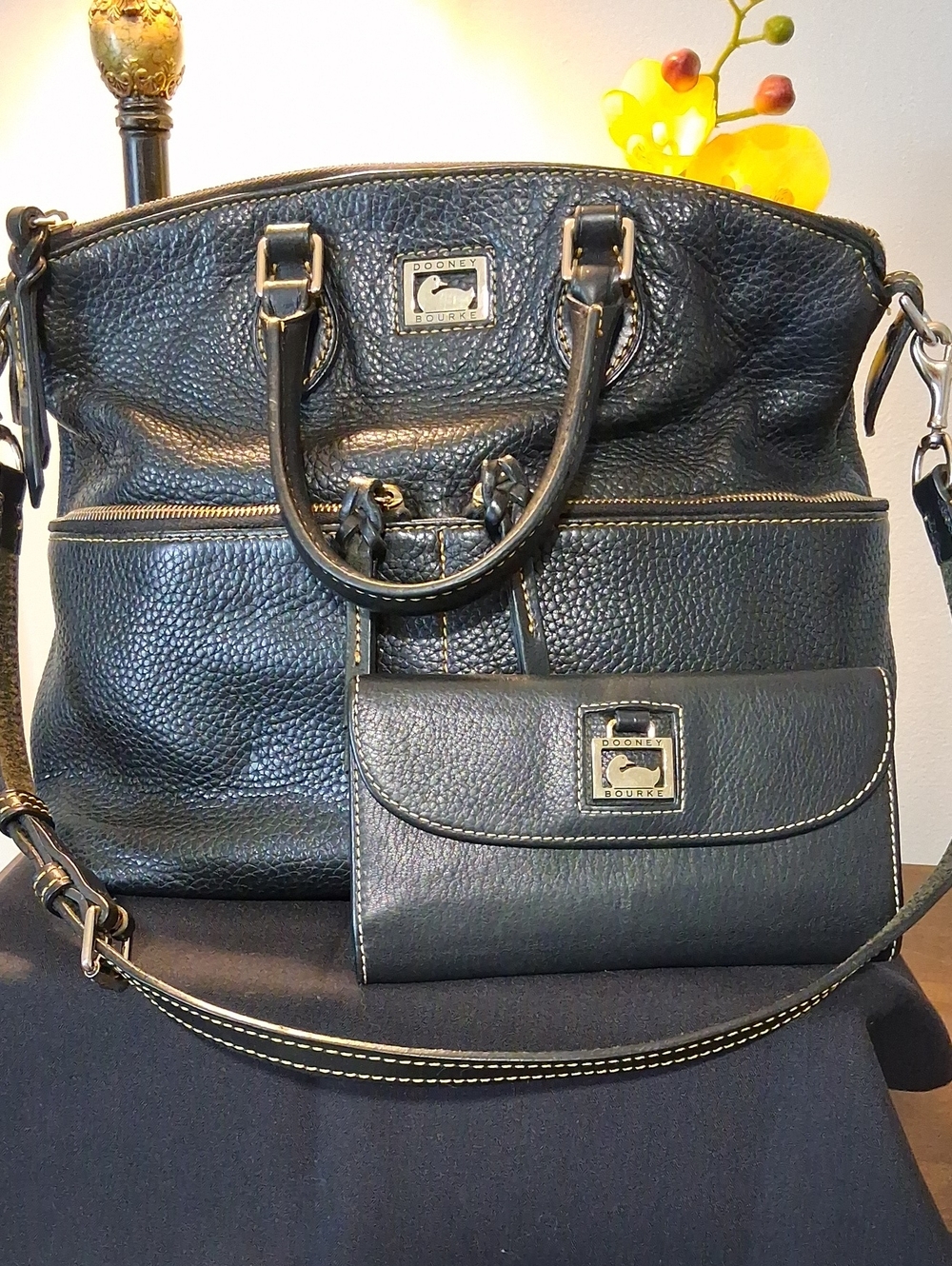 Dooney & Bourke Black Pebble Leather Tote with Matching Wallet